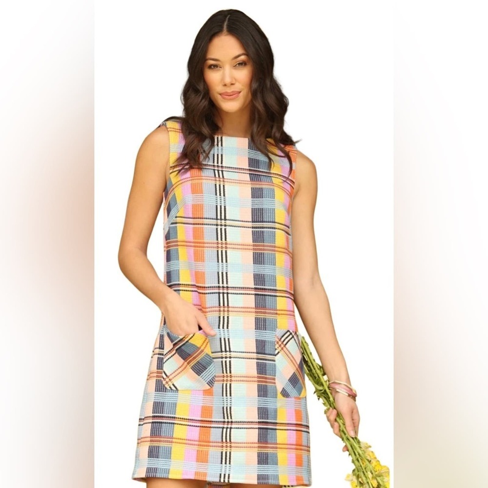 Anthropologie Pastel Plaid Sleeveless Mini Dress